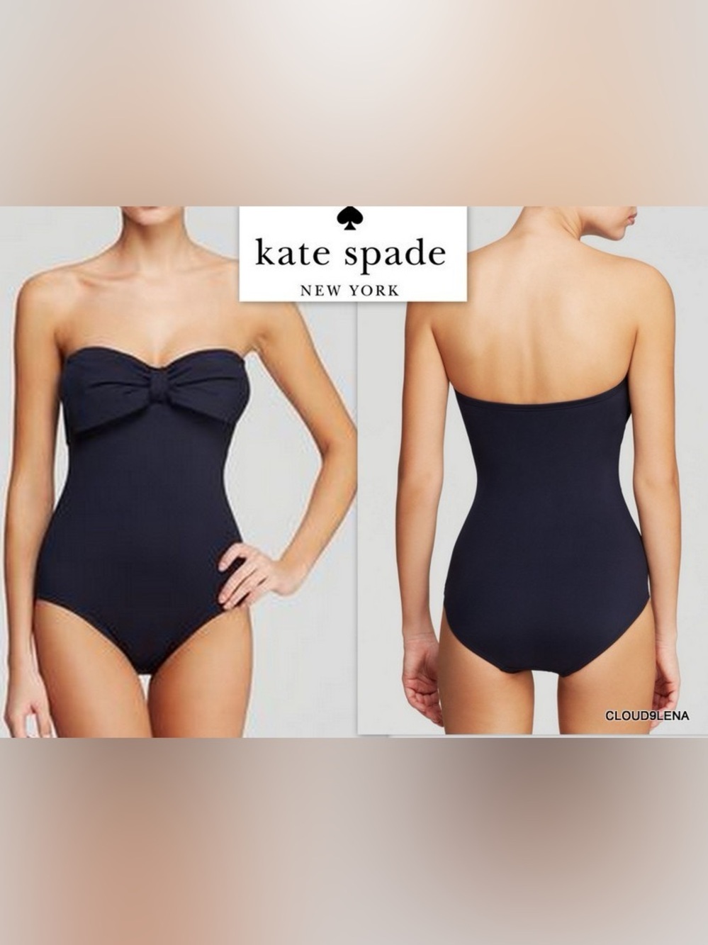 KATE SPADE NY Bow Front Maillot One Piece Swimsuit Size Large Black Classic